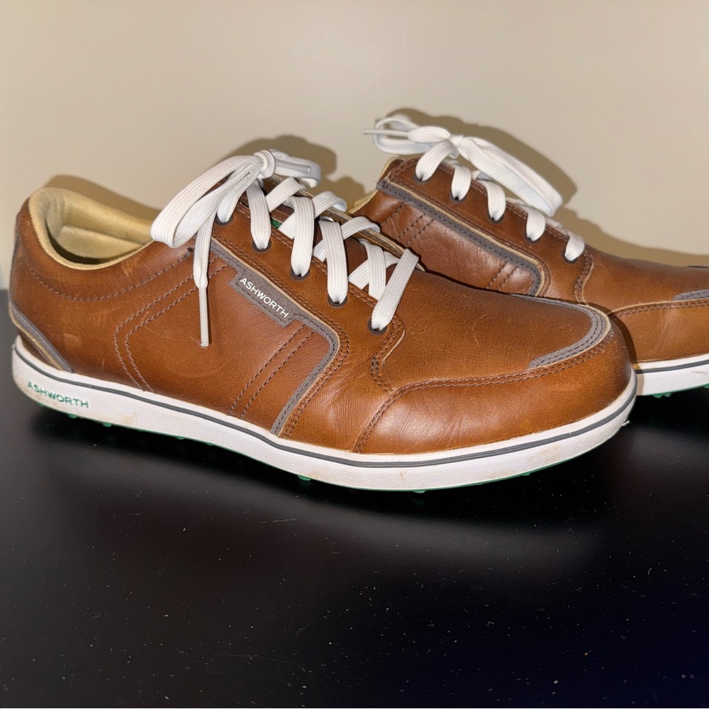 Ashworth Men's Tan Leather Athletic Golf Shoes 10.5